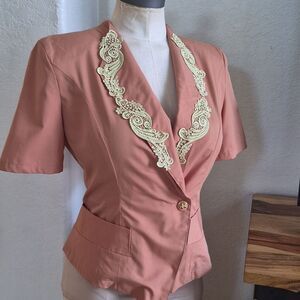 Vtg. FIDI Embroidery Lapel, Side Button Blazer